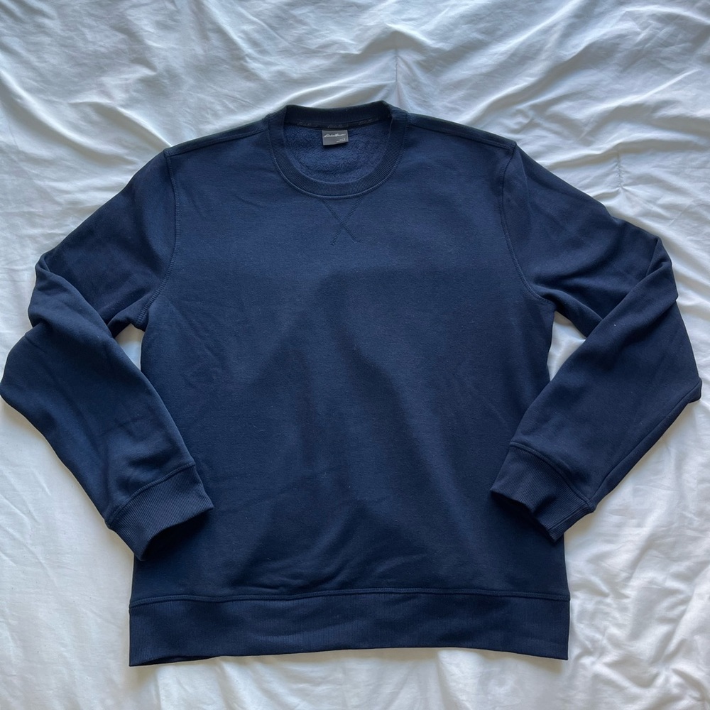 Men’s Eddie Bauer Navy Plush Fleece Lined Crewneck Sweater. Size Large